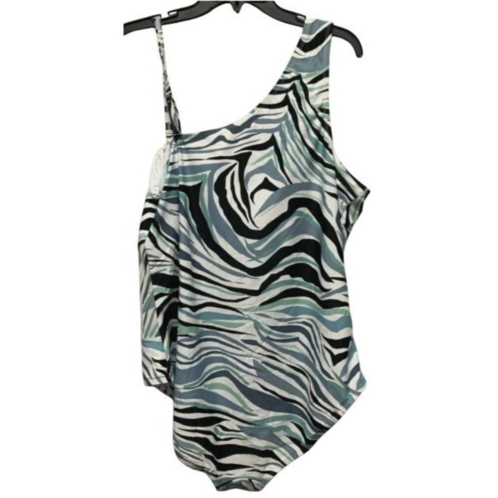 Beyond Control Size 12 Printed‎ One-Shoulder One Piece Swimsuit White Multi New - Picture 3 of 9
